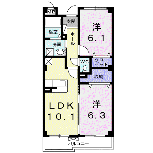 フィオーレ(2LDK/2階)の間取り写真