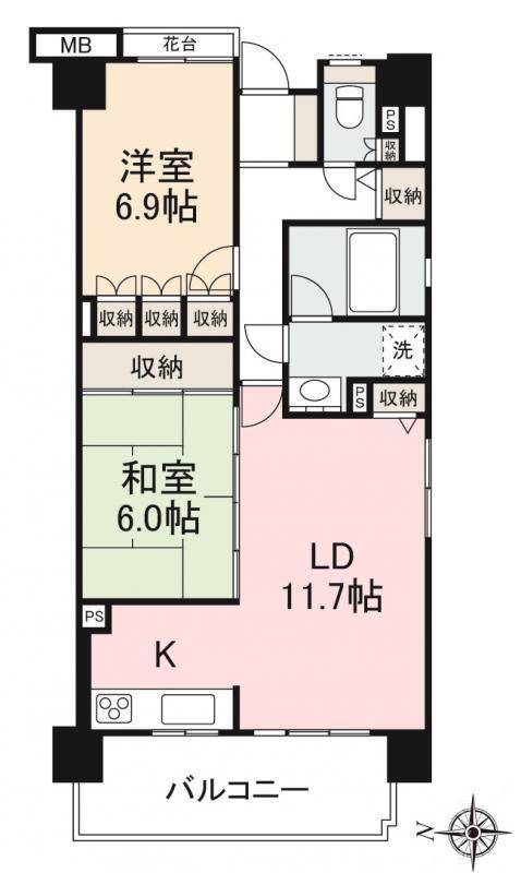 サーパスシティ栗林(2LDK/2階)の間取り写真