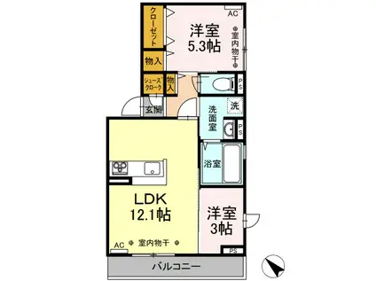 シエスタ・ロッサ 101(2LDK/1階)の間取り写真