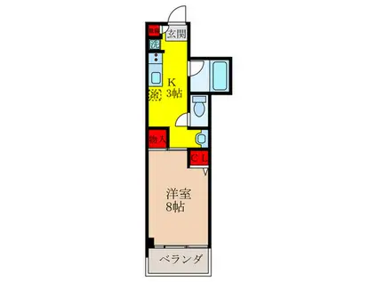 山仁サツキハイツⅡ(1K/3階)の間取り写真