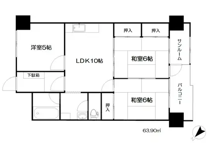 グランパーク金沢(3LDK/5階)の間取り写真