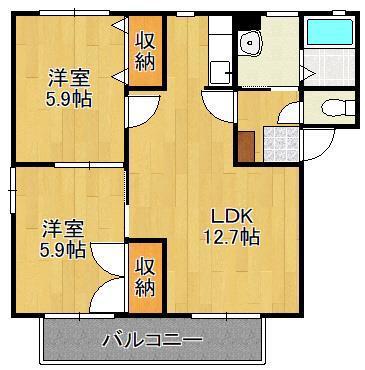 ハイツ四季の里B棟(2LDK/2階)の間取り写真