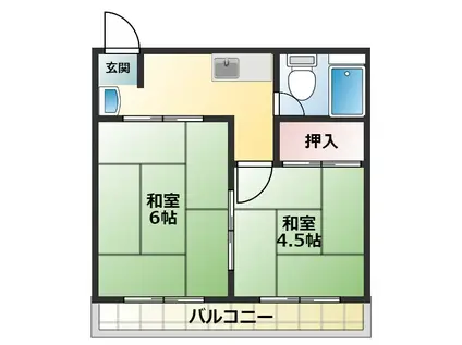 篠の風ハイツ(2K/2階)の間取り写真