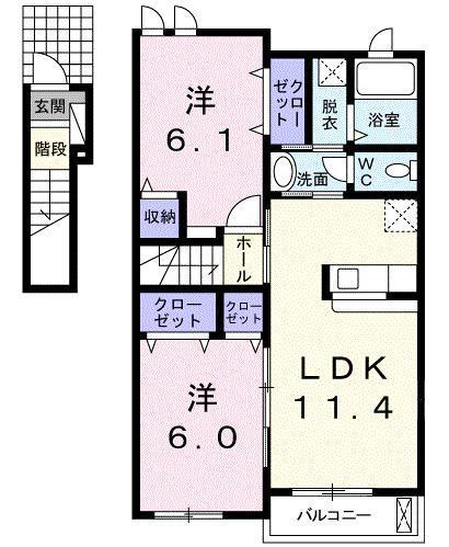 メロウリーフA(2LDK/2階)の間取り写真