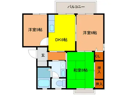 ディアス一葉B棟(3DK/1階)の間取り写真