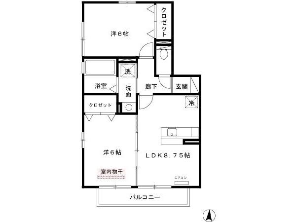HUITB(2DK/2階)の間取り写真