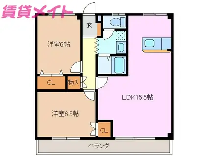 コーキア桑部(2LDK/2階)の間取り写真