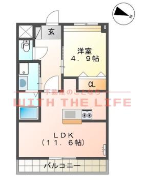 グランディール ホーク花畑(1LDK/2階)の間取り写真