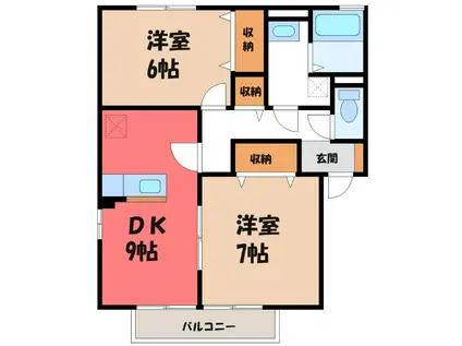 リビングタウン西浦D(2DK/2階)の間取り写真