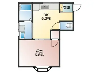 ミナトハイツ(1DK/2階)の間取り写真