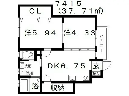 ドゥマール(2DK/1階)の間取り写真