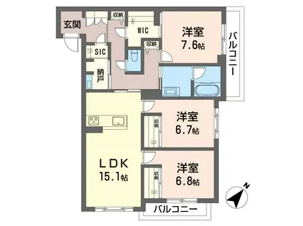 カームヴィル茅ケ崎(3LDK/3階)の間取り写真
