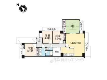 ローレル東生駒(4LDK/5階)の間取り写真