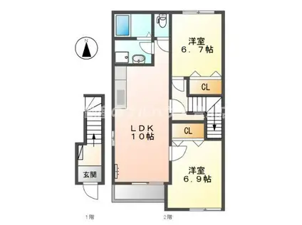 ソレイユN(2LDK/2階)の間取り写真