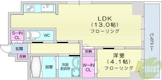 ONEHOUSE上杉(1LDK/6階)の間取り写真