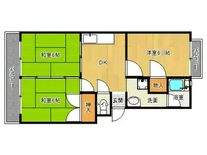 グリーンヴィラ辰伊(3DK/3階)の間取り写真