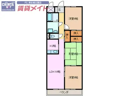 メゾンドゥールII(3LDK/6階)の間取り写真