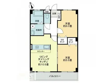 フィネス佐古(2LDK/1階)の間取り写真