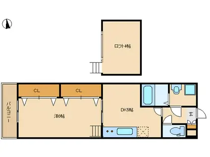サニーハイツ(1K/2階)の間取り写真
