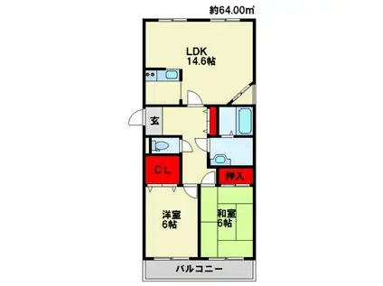フルール三ヶ森A棟(2LDK/2階)の間取り写真