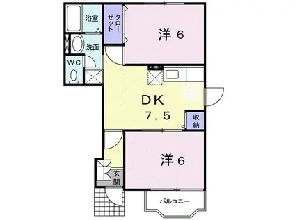 セレーノ C(2DK/1階)の間取り写真