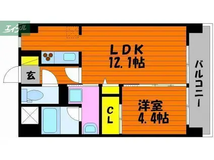 COCO西市(1LDK/4階)の間取り写真