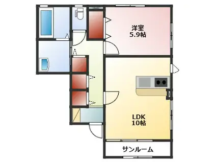 ゼファーB棟(1LDK/1階)の間取り写真