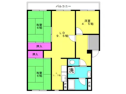 サニーハウス土山(3LDK/5階)の間取り写真