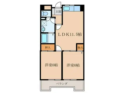 クレベール穴生(2LDK/3階)の間取り写真
