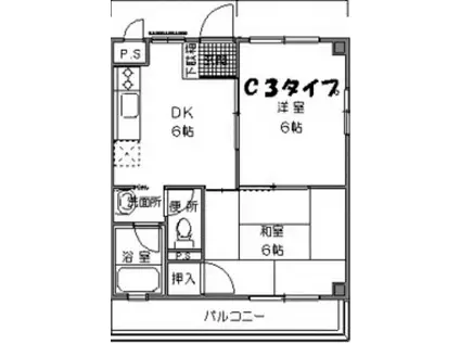 TKハイツ(2DK/3階)の間取り写真