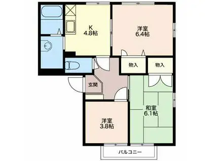 エーデルハイム B棟(3K/2階)の間取り写真