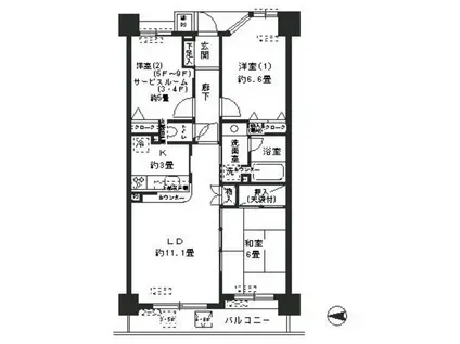 コスモ葛西臨海公園ロイヤルコート(3LDK/5階)の間取り写真