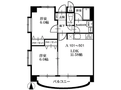 リオ・グランデ(2LDK/1階)の間取り写真