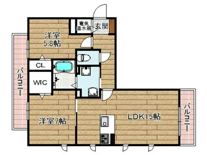 ラ・コルヌイエ(2LDK/1階)の間取り写真