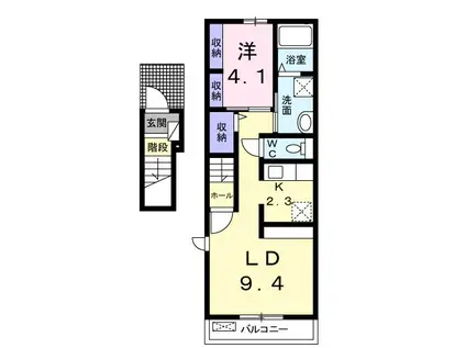 シャ一ヴィラ一ジュ・KA棟(1LDK/2階)の間取り写真