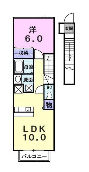 メアリー・ローズ III(1LDK/2階)の間取り写真
