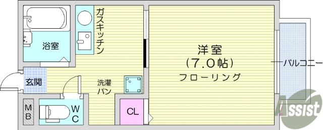 フォレストヴィラⅠ(1K/2階)の間取り写真