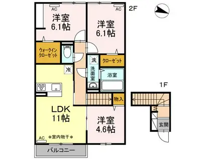 キャメロットB棟(3LDK/2階)の間取り写真