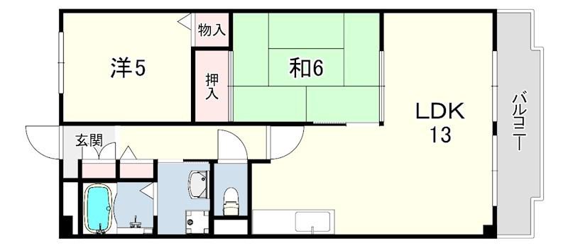 ラヴィール若宮(2LDK/4階)の間取り写真