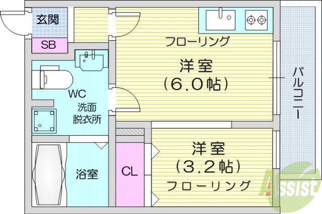 メリディアン国見弐番館(ワンルーム/1階)の間取り写真