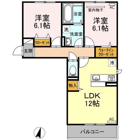 ディア・ベルジュI(2LDK/2階)の間取り写真