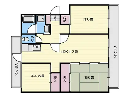 サルヴァトーレ吉野1号棟(3LDK/3階)の間取り写真