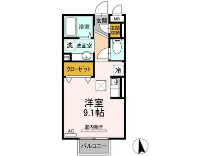 ル・パルテール(ワンルーム/1階)の間取り写真