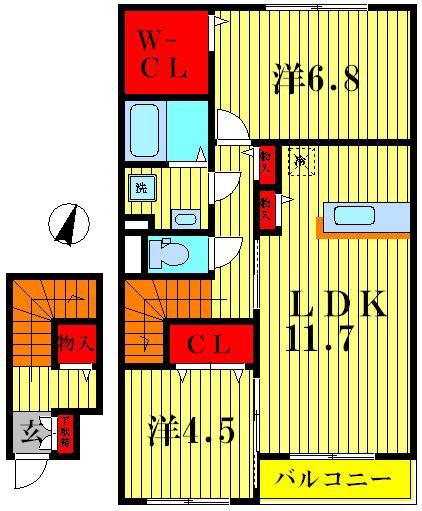 シエルツリーI(2LDK/2階)の間取り写真