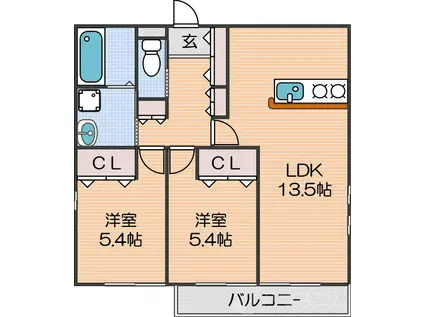 シトロンキタカガヤ(2LDK/3階)の間取り写真
