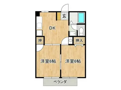 グリーンヒルズなかのII(2DK/2階)の間取り写真