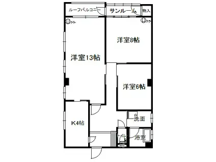 三ツ井ハウス(2LDK/3階)の間取り写真