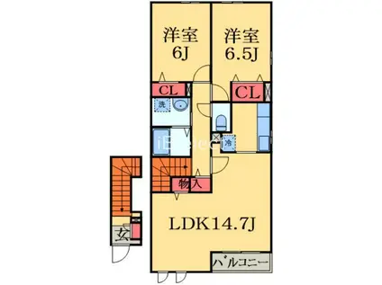 エスティーヌシャルムA(2LDK/2階)の間取り写真