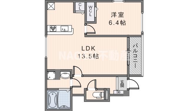 ハルノテラス(1LDK/1階)の間取り写真