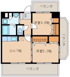 パークフラッツ博多吉塚(2DK/7階)の間取り写真